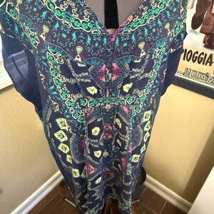 Anthropologie Maeve Blue and Green Patterned Tunic